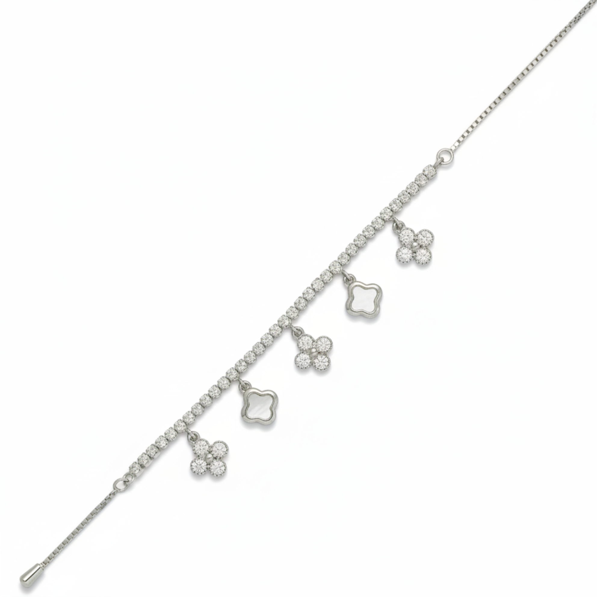 Silver Crystal Beaded Stretch Bracelet