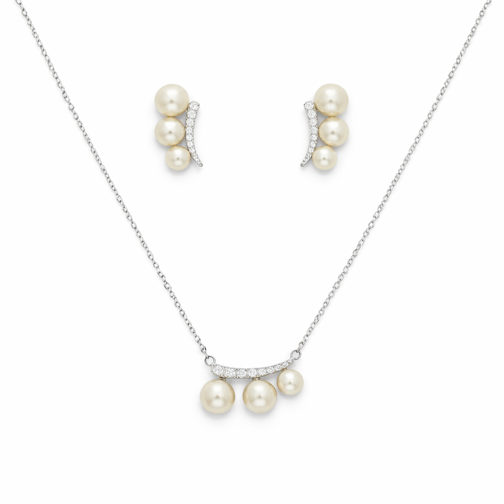 SIGOR 925 Silver Pearl Curve Pendant Set