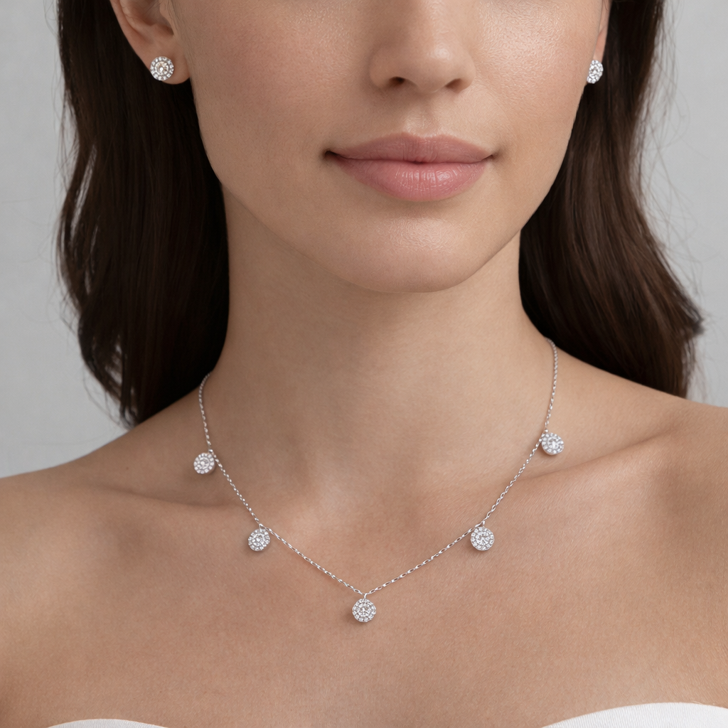 Silver Lunara Spark Drop Pendant Set