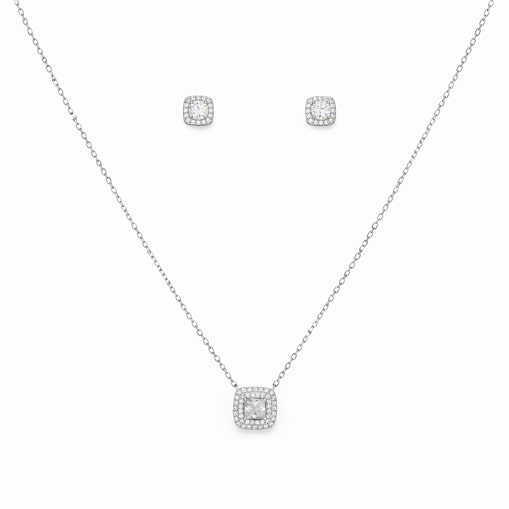 Timeless Halo Square Chain Pendant Set