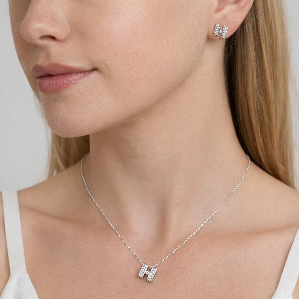 Silver Initial H Spark Pendant Set