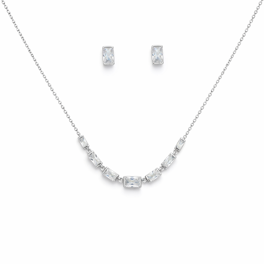 Silver Recta Prism Pendant Set