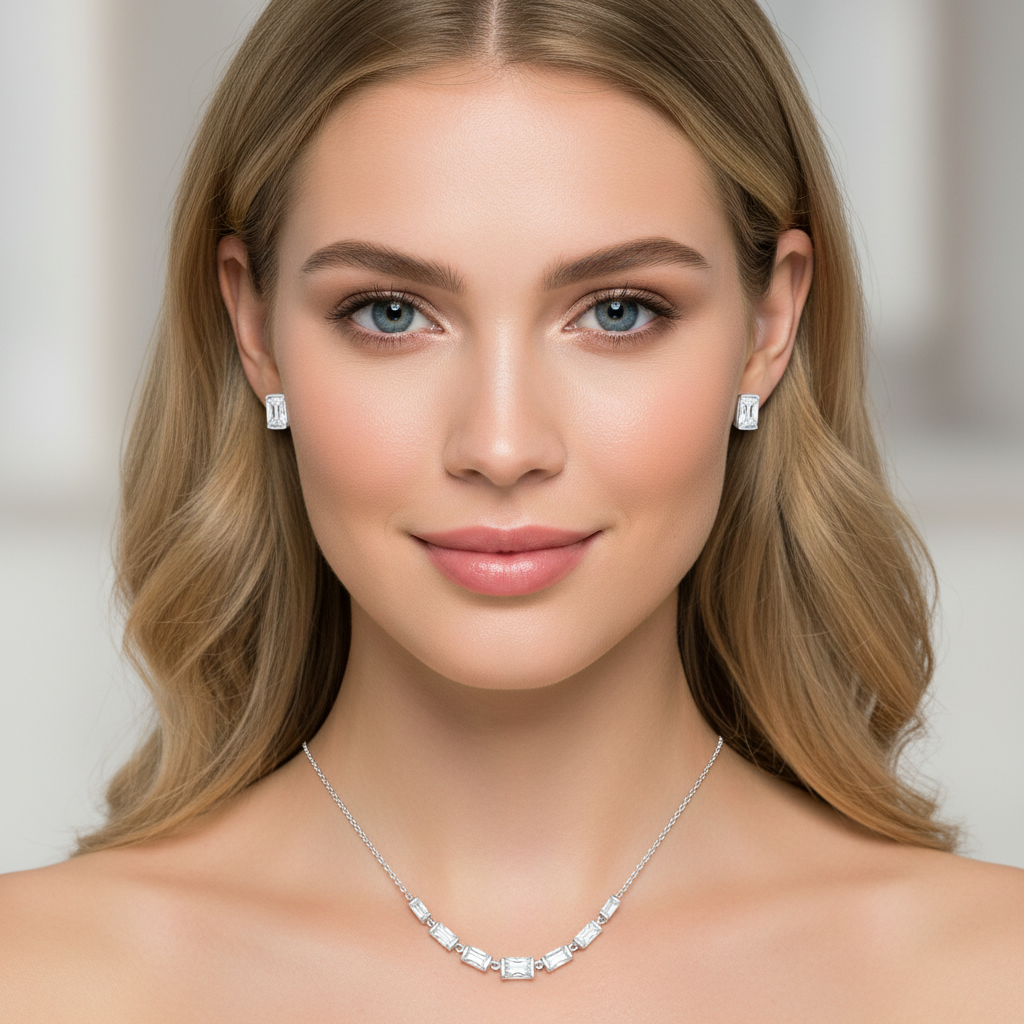 Silver Recta Prism Pendant Set