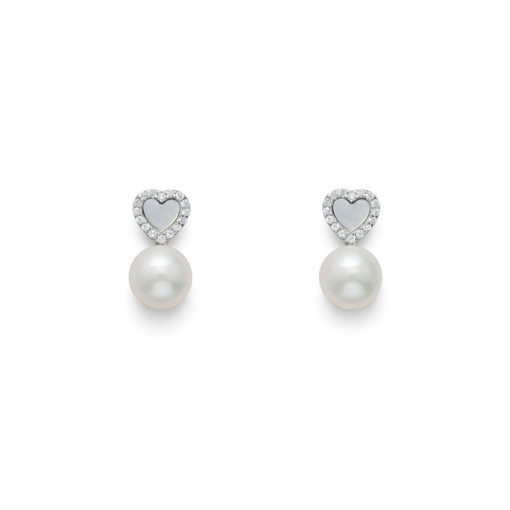 Heart Pearl Drop Stud Earrings