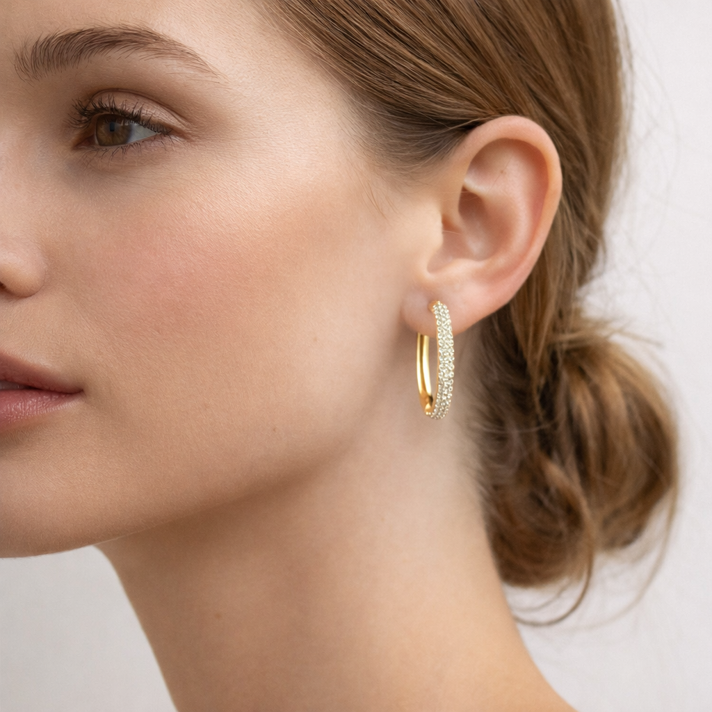 Golden Pavé Curve Hoops