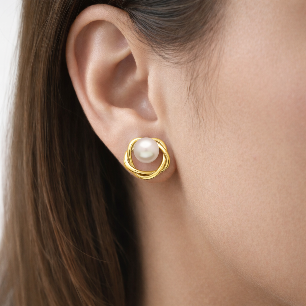 Golden Pearl Embrace Studs