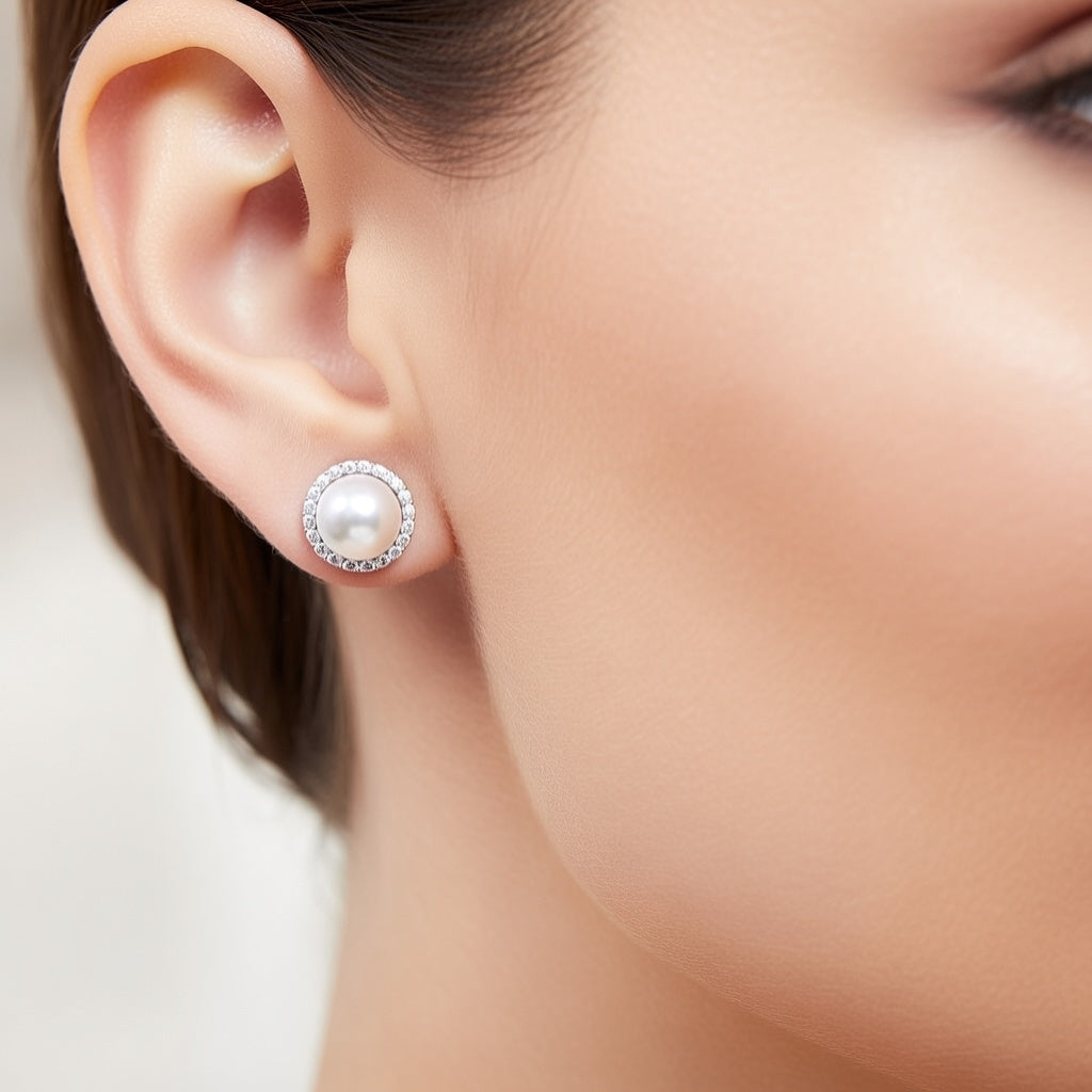 Classic Pearl Halo Stud Earrings