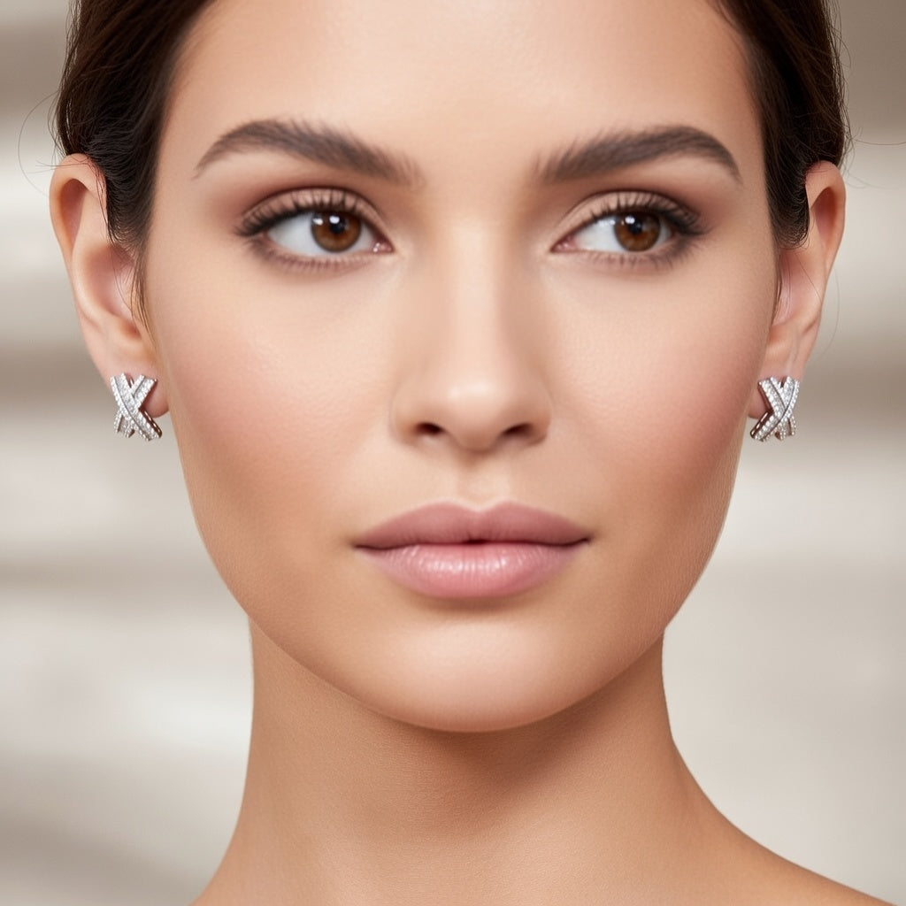 Silver X Cross Diamond Earring