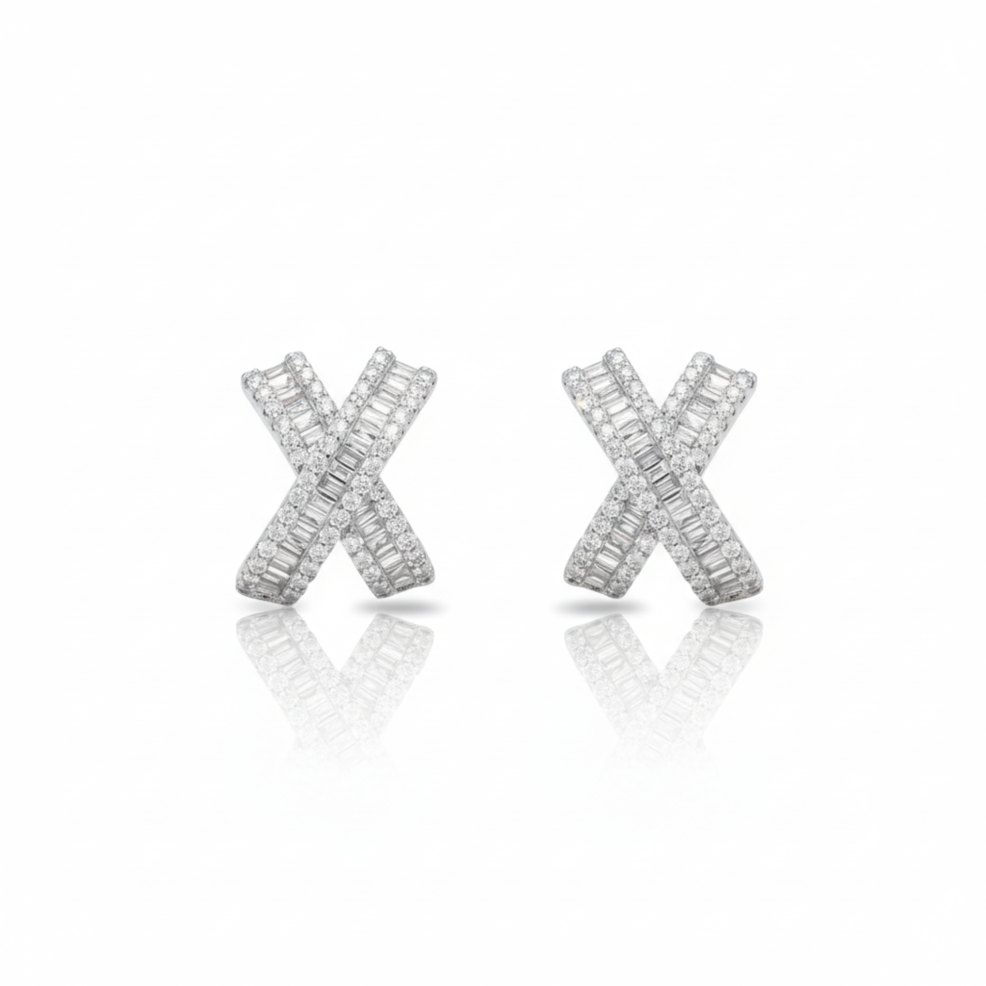 Silver X Cross Diamond Earring