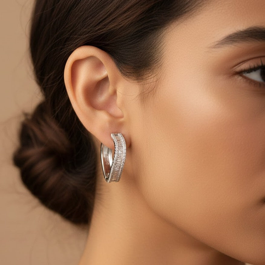 Silver Spiral Glow Square Earring