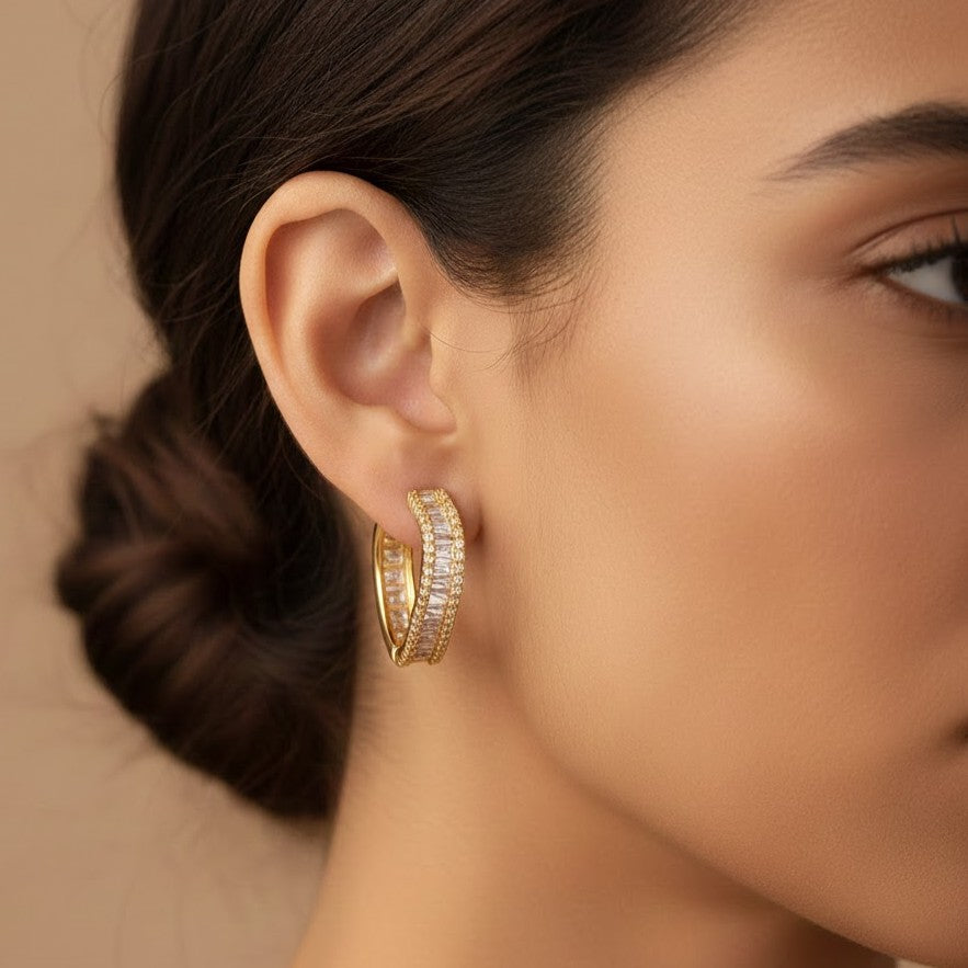 Silver Spark Square Yellow Tone Earring