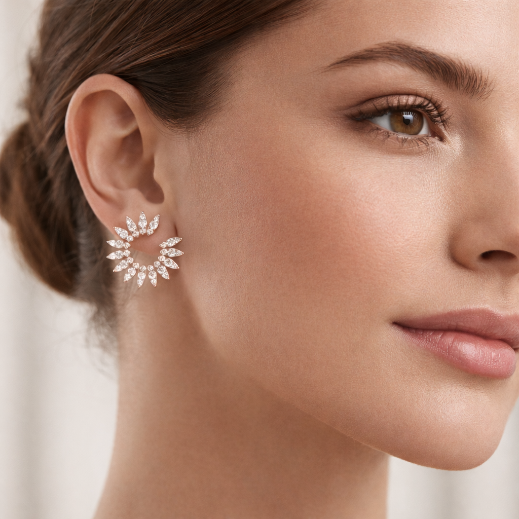 Silver Sun Star Rose Tone Earring