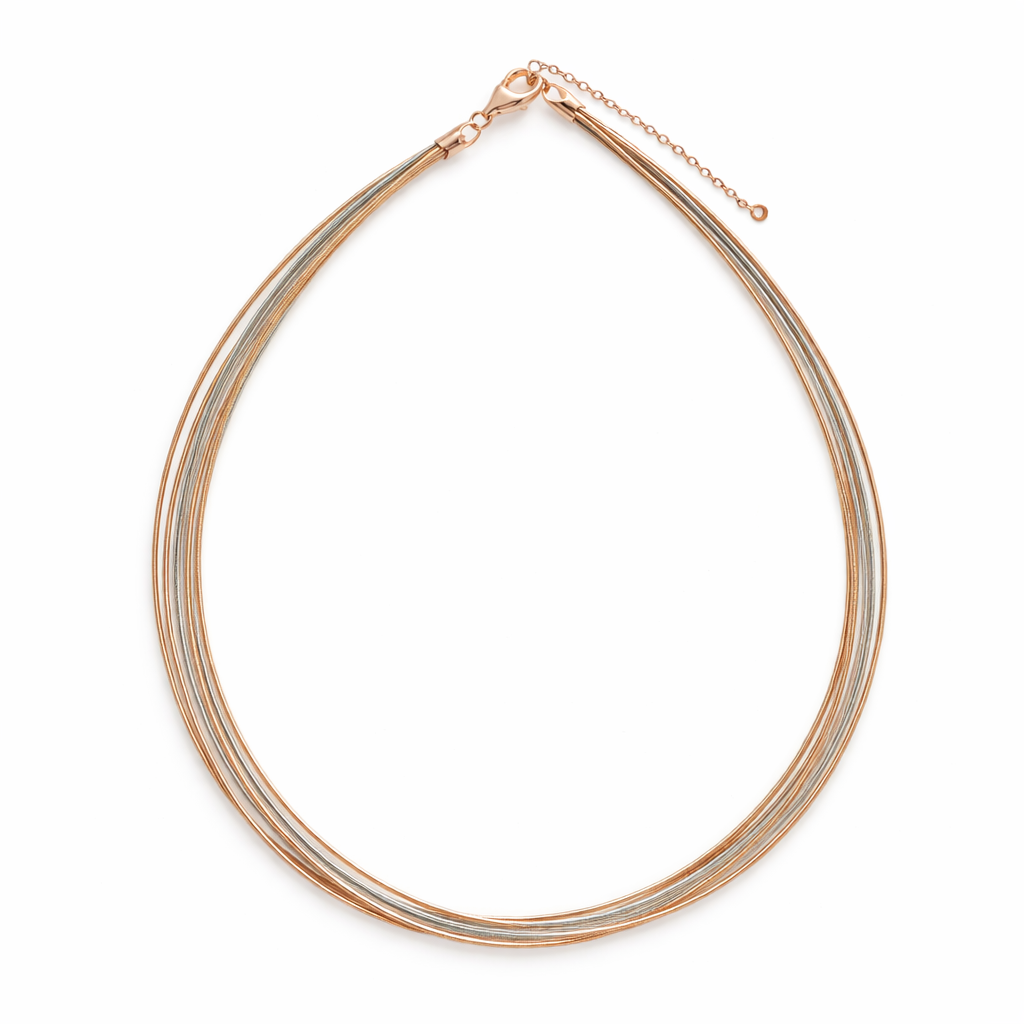 Elite 925 Sterling Silver Stiff Mesh Chain – Rose Gold & Rhodium Multi-Strand Bunch