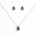 Silver Azurea Blue Drop Pendant Set
