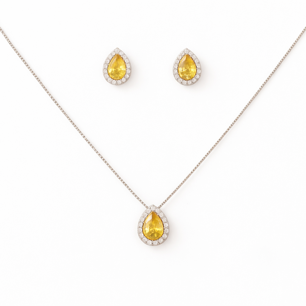 Silver Soleya Golden Drop Pendant Set