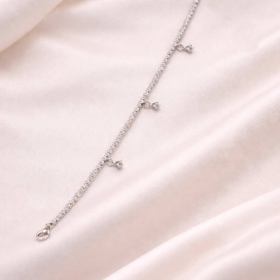 Minimal Sparkle Diamond 925 Silver Anklet