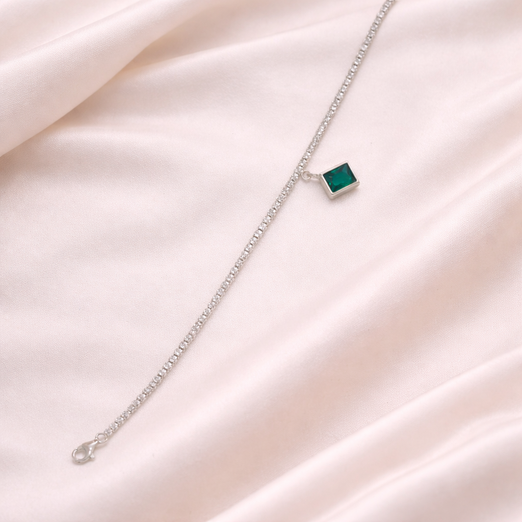 Elegant Green Diamond 925 Silver Anklet for Women