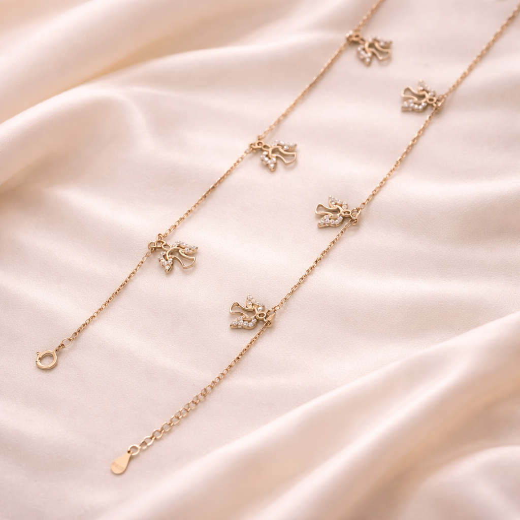 Rose Glow Diamond Anklet – 925 Silver Elegance Pair of 2