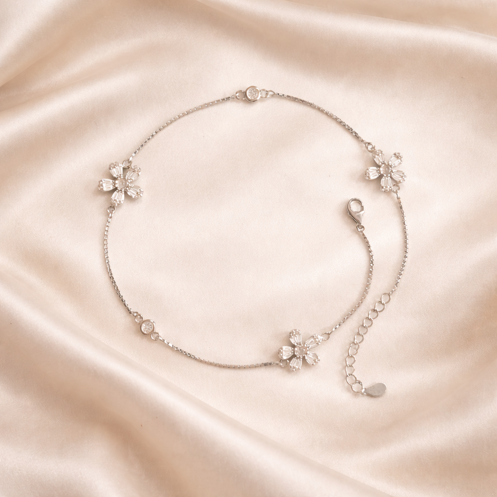Gloss Finish 925 Silver Premium Anklet Set Of 2 Pc