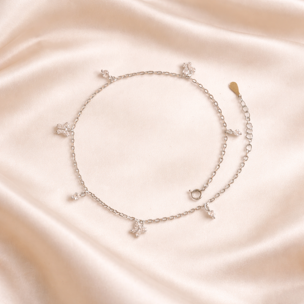 Stylish Butterfly Silver Anklet Set Of 2 Pc