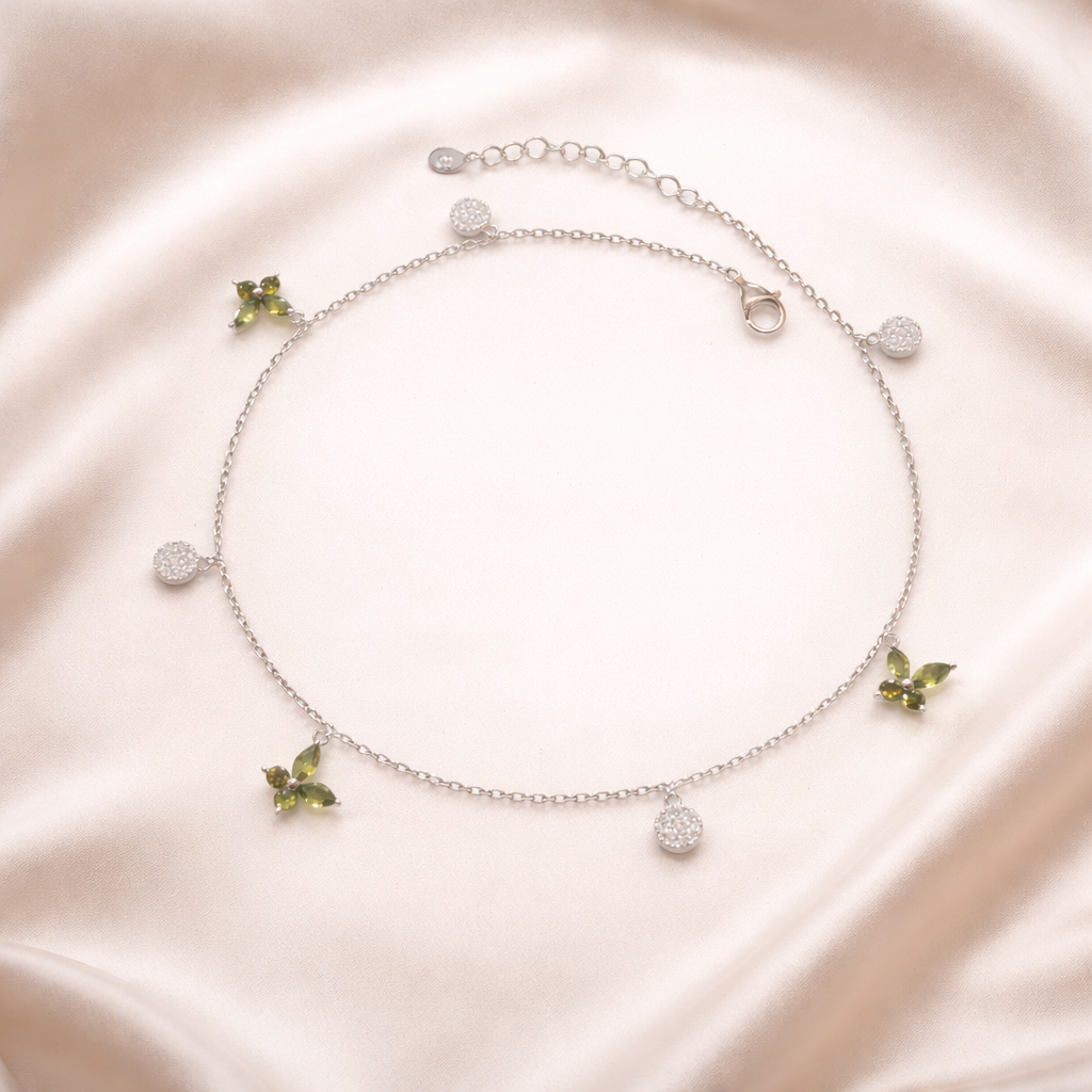 Luxury Butterfly Charm Anklet 925 Silver Set Of 2 Pc