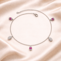 Luxury Pink Stone Designer Silver Anklet Set Of 2 Pc