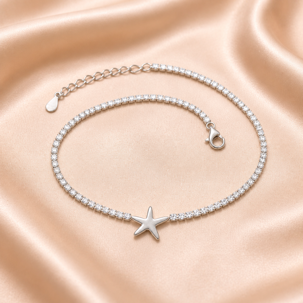 SIGOR 925 Silver Starshine Tennis Anklet for Women