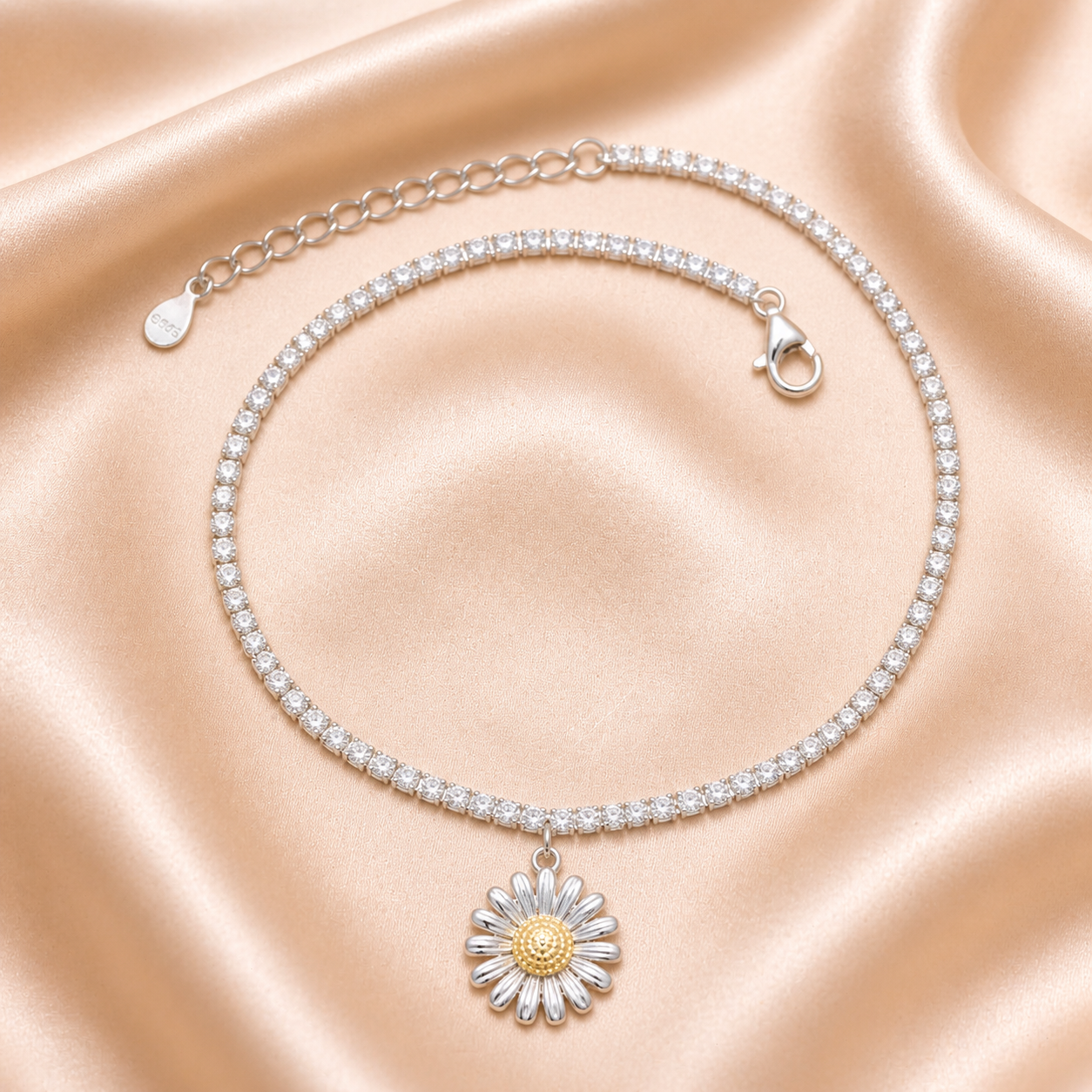 SIGOR 925 Silver Starshine Tennis Anklet for Women