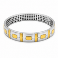 Trendy men’s silver kada featuring a smart dual-tone inspired pattern.