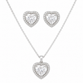 Sparkling Crystal Heart 925 Silver Chain Pendant Set