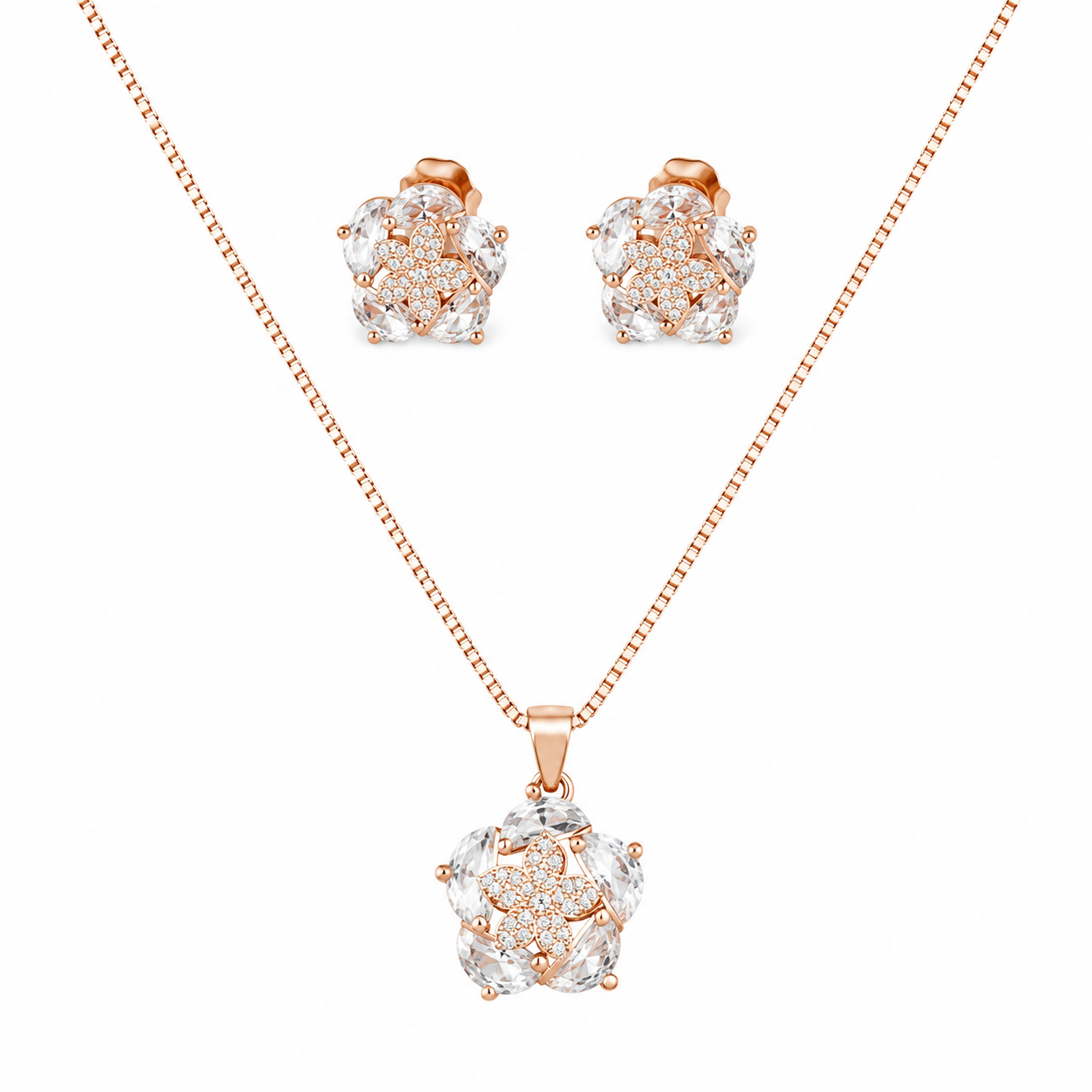 Blush Charm Rose Tone Silver Pendant Set