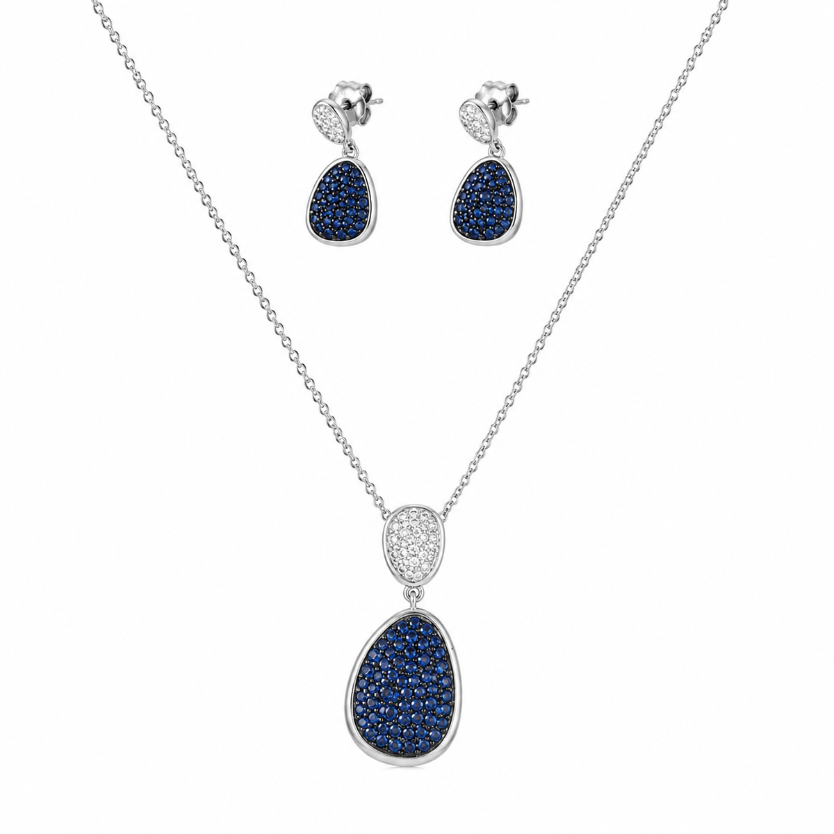 Celestial Blue Diamond Silver Pendant Set