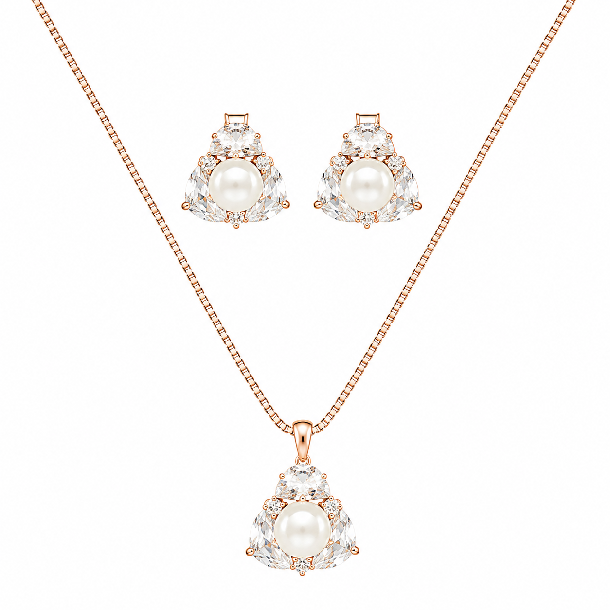 Minimal Rose Beam 925 Silver Pendant Set