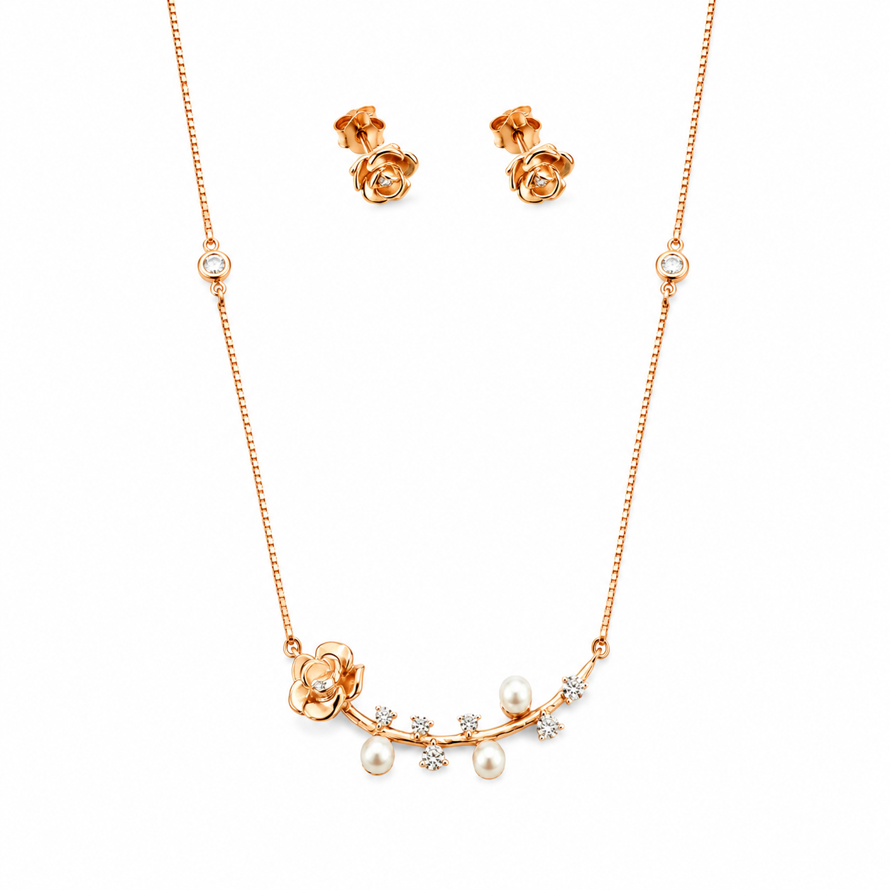 Royal Pearl Rose Tone Sterling Silver Pendant Set