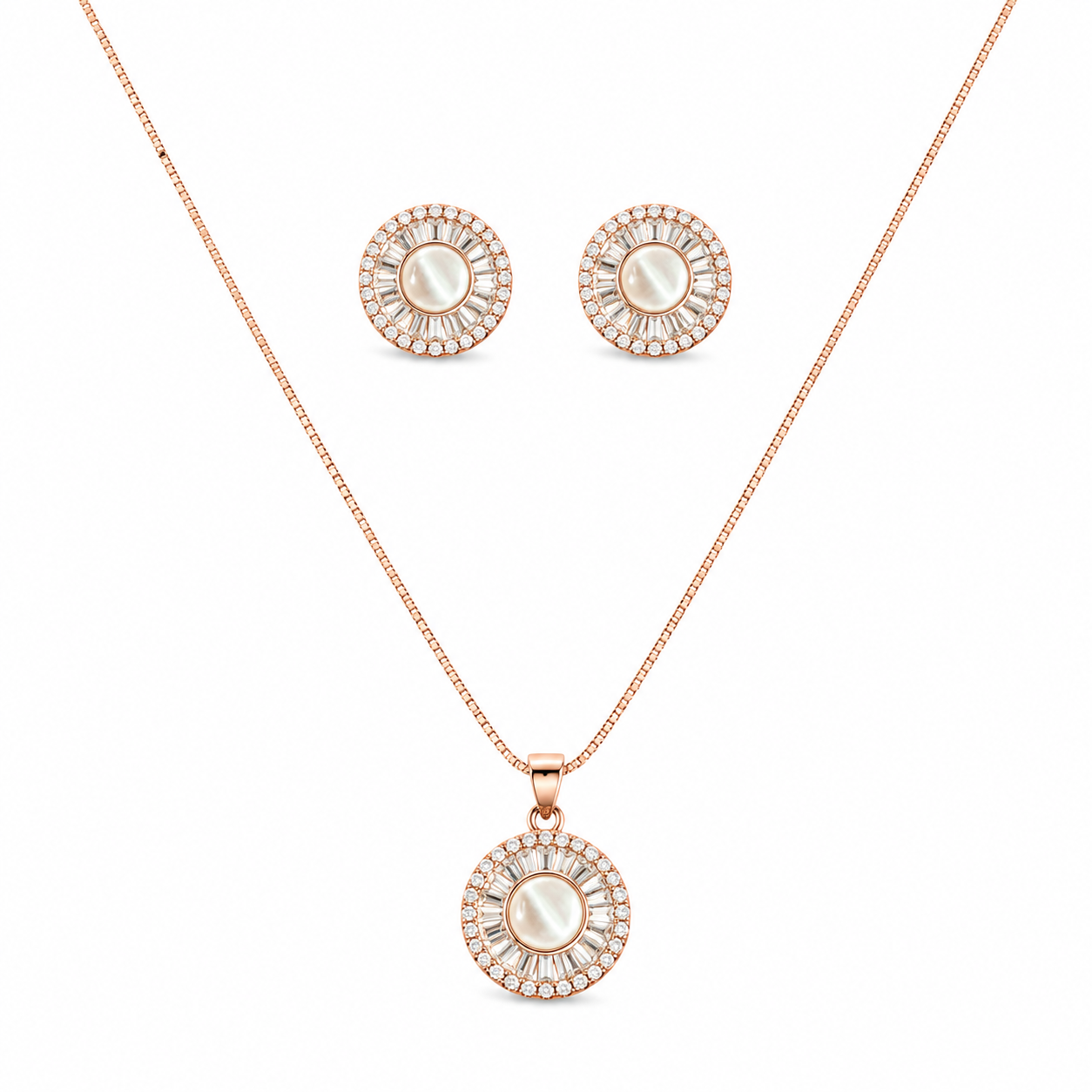 Designer Rose Tone 925 Silver Pendant Chain Set with Elegant Choki Diamonds