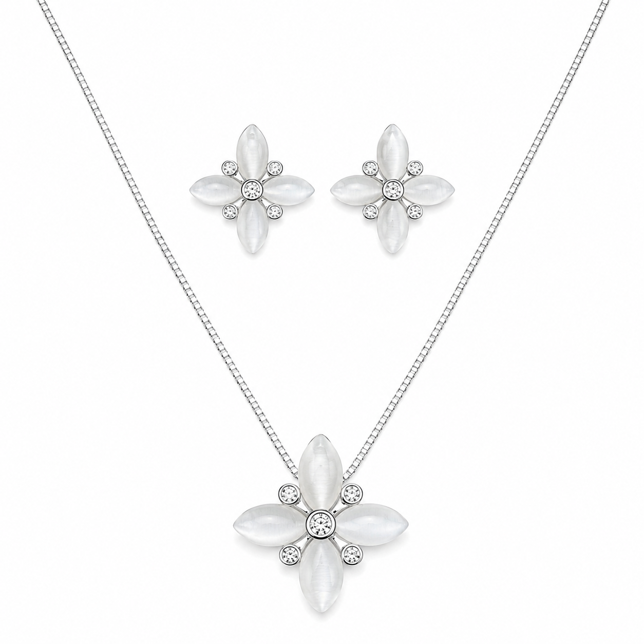 Shimmer Luxe 925 Silver Chain Pendant Set for Women