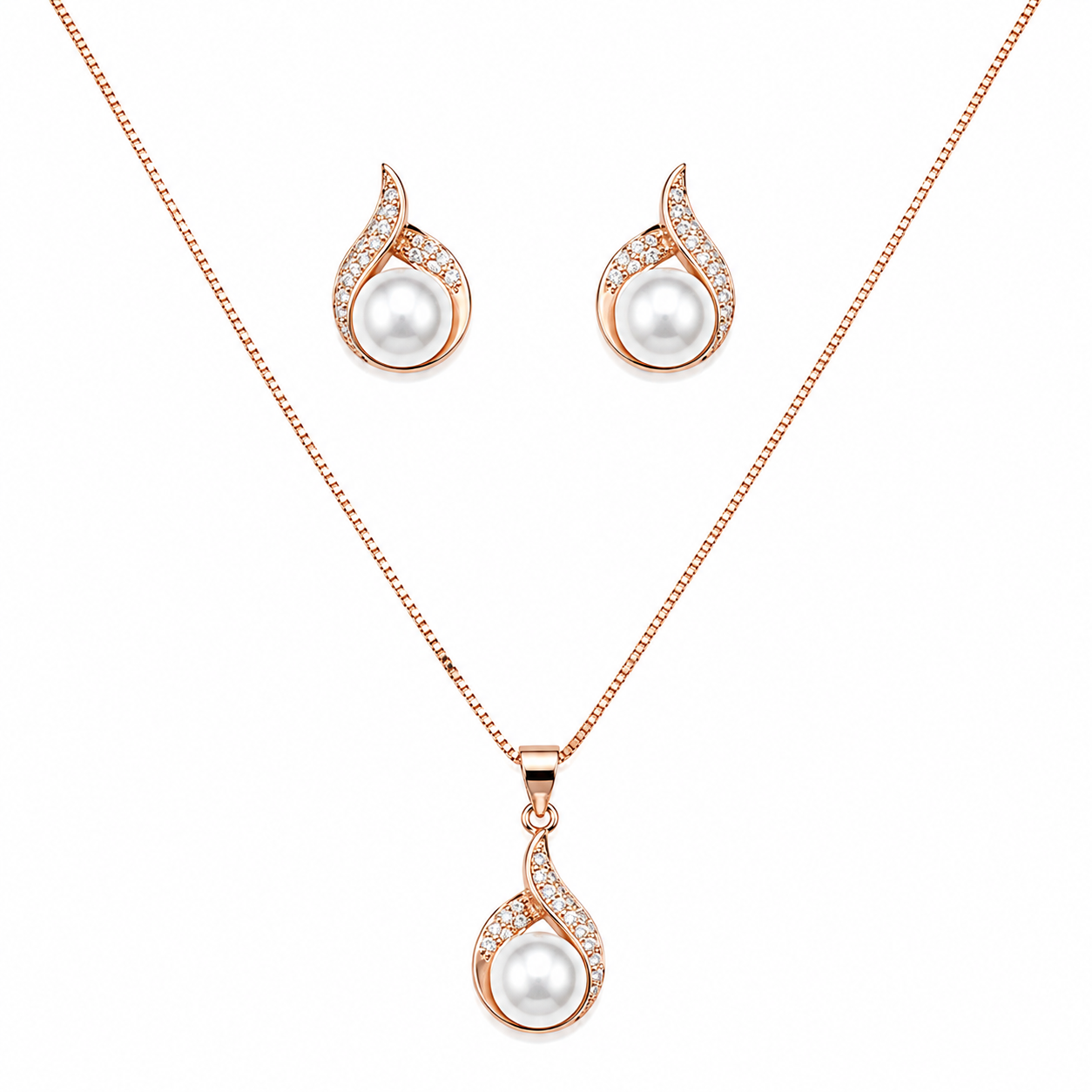 Luxury Rose Gold Tone Pearl Pendant Set