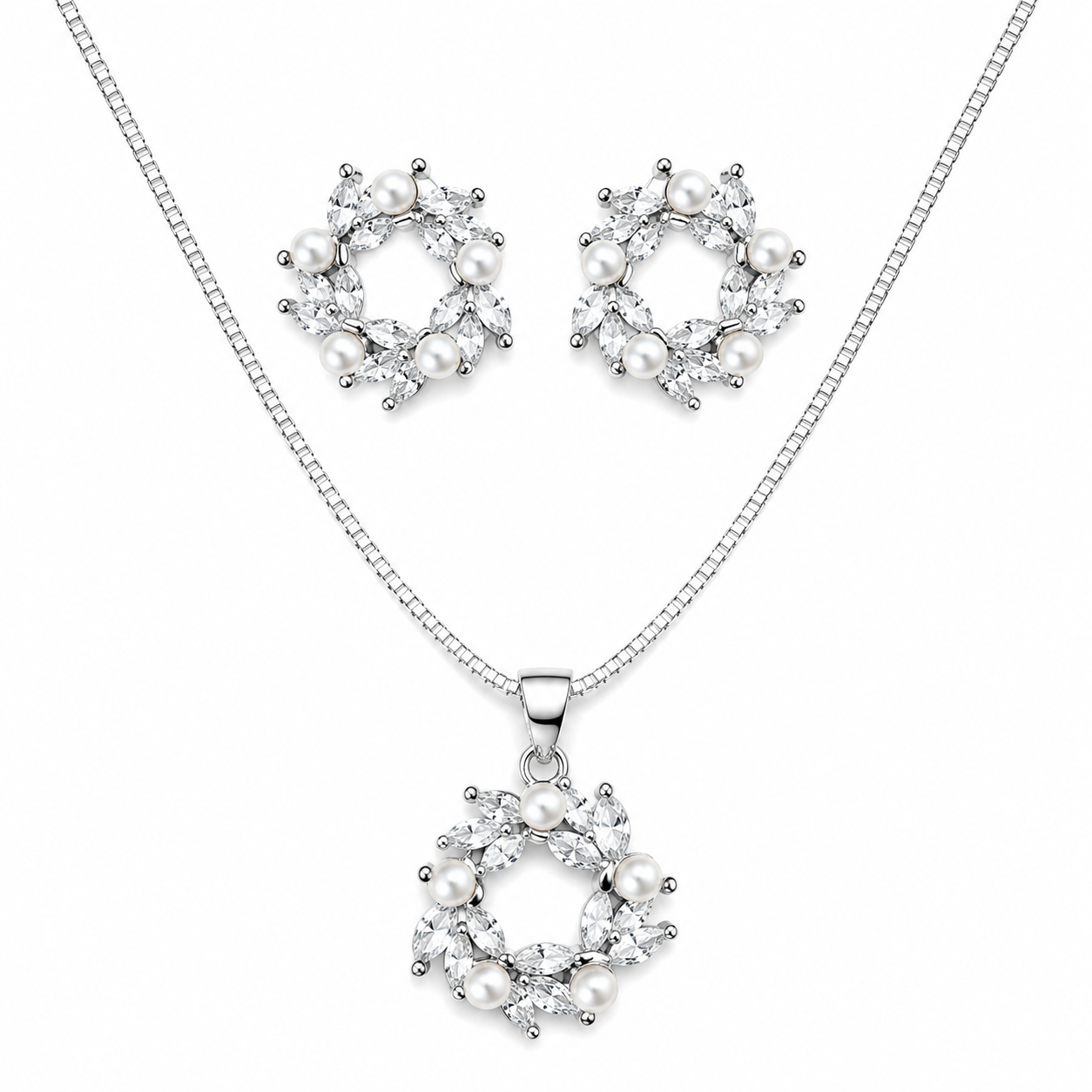 Premium Pearl Elegance Diamond Finish Pendant Set