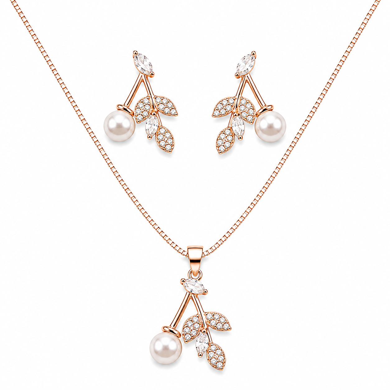 Elegant Rose Pearl 925 Silver Pendant Set
