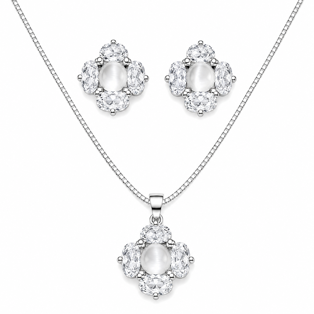 Elegant Sparkle 925 Silver Chain Pendant Set