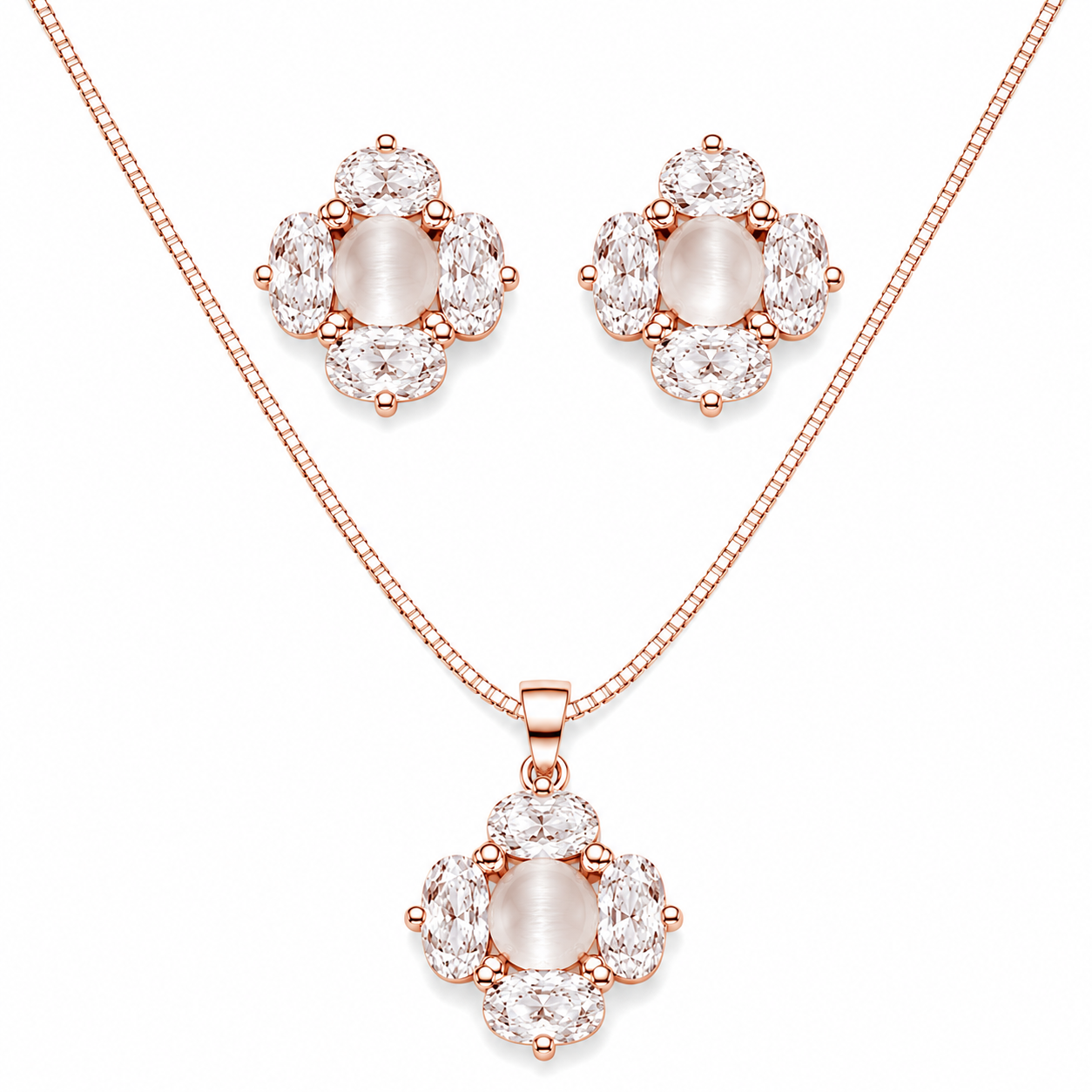 Rose Glow 925 Silver Chain Pendant Set