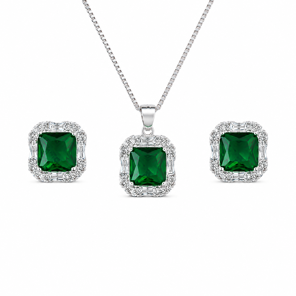 Royal Green Sparkle Silver Pendant Set