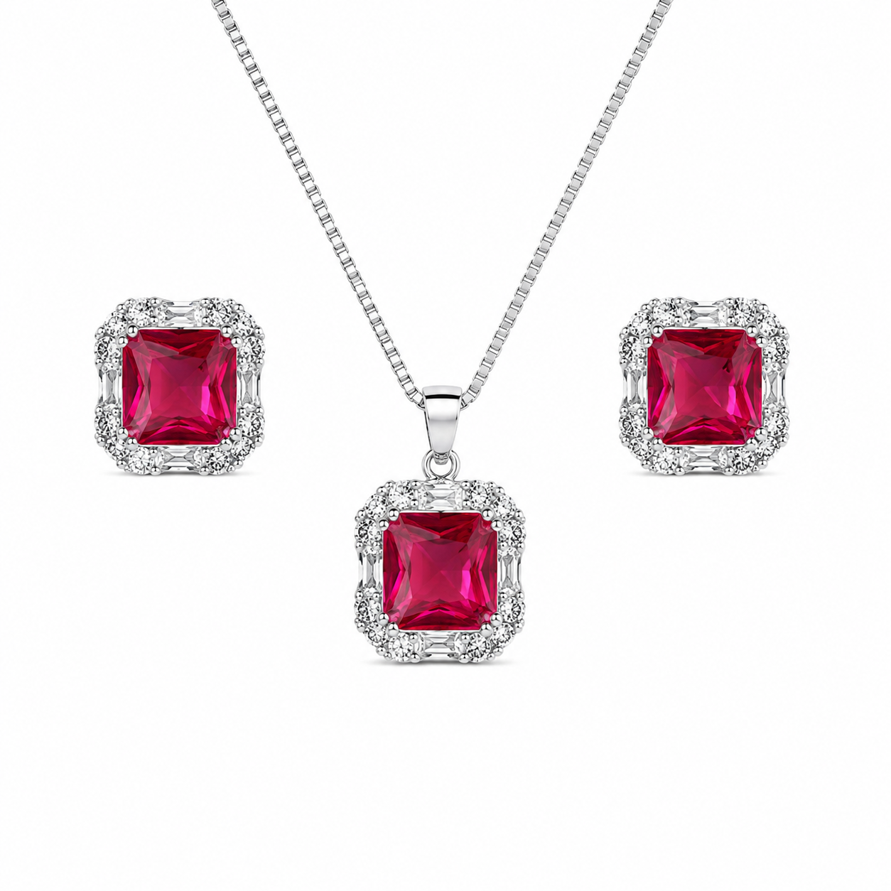 Luxury Pink Diamond Look 925 Sterling Silver Set