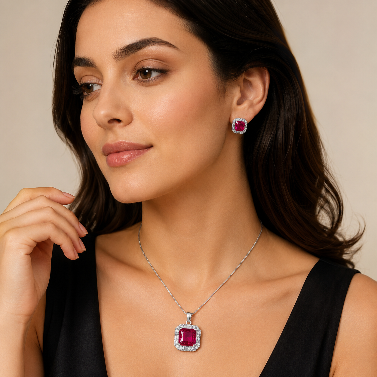 Luxury Pink Diamond Look 925 Sterling Silver Set