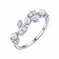 Classic Pearl & Diamond Sterling Silver Ring