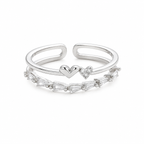 Silver Twin Spark Heart Ring