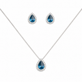 Silver Azurea Blue Drop Pendant Set