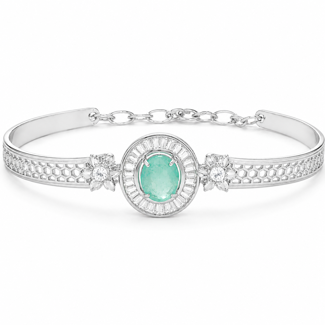 Elegant Green Stone Kada with Choki Diamond in 925 Silver