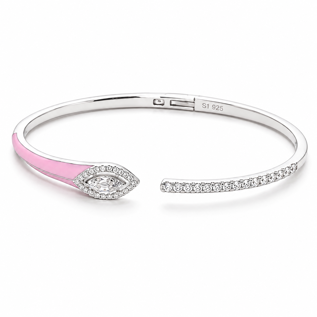 Chic Pink Enamel 925 Silver Kada