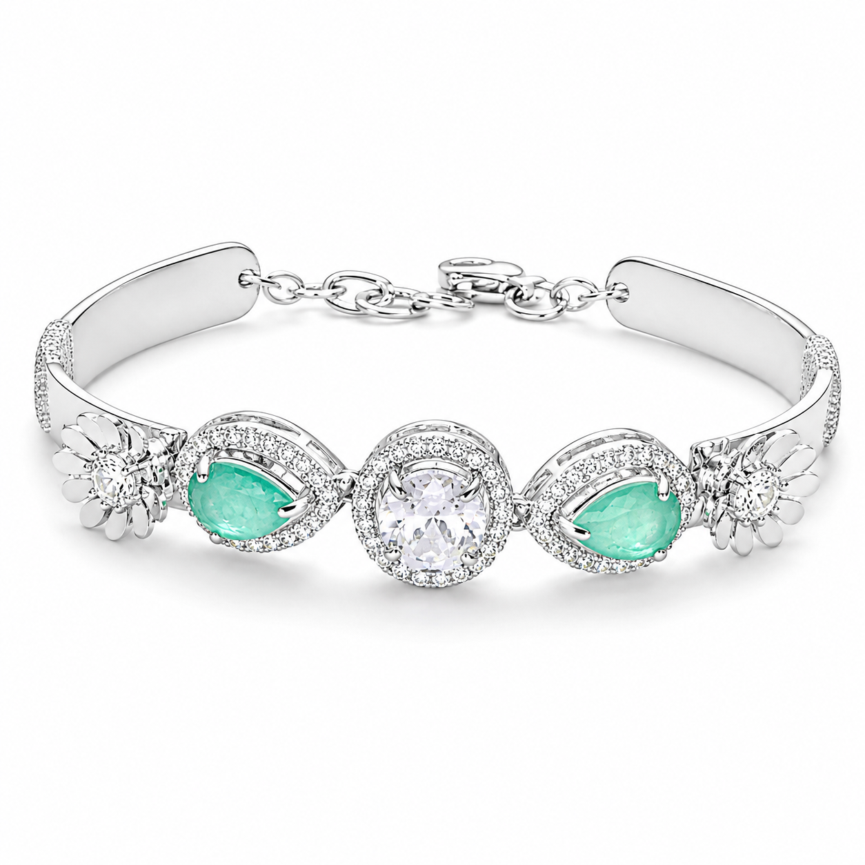 Classic Light Green Accent Silver Kada